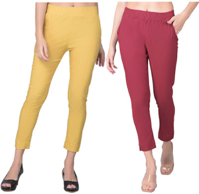 Comfort Lady Regular Fit Women Yellow, Maroon Trousers