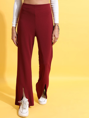 Tokyo Talkies Regular Fit Women Maroon Trousers