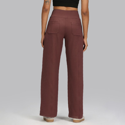 BlissClub RibSupreme Wide Leg Pants - Regular Relaxed Women Maroon Trousers