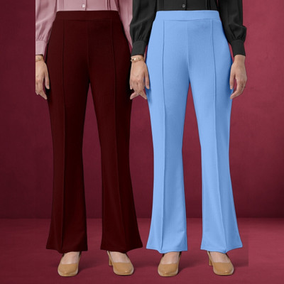 nitafashion Loose Fit Women Maroon, Light Blue Trousers