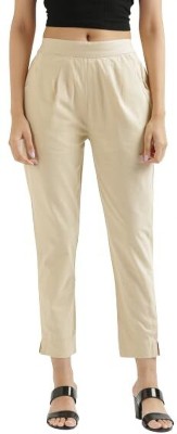 QUESNELIA Regular Fit Women Cream Trousers