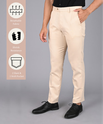 MANCREW Regular Fit Men Cream Trousers