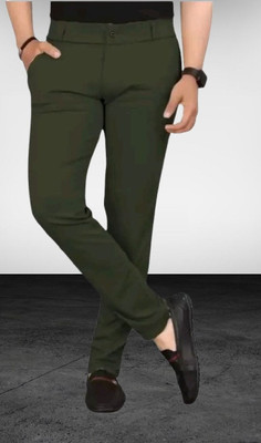 CIVIRASTTYLE Slim Fit Men Green Trousers
