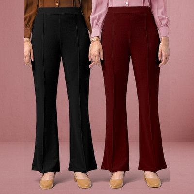 lookskky Loose Fit Women Black, Maroon Trousers