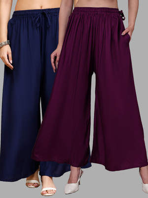 VALLES365 by S.c. Flared Women Purple, Dark Blue Trousers