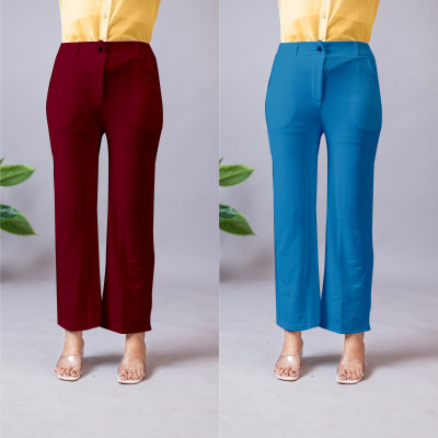 INDIANRANG Regular Fit Women Maroon, Light Blue Trousers