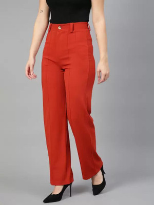 CLOTHINK India Regular Fit Women Red Trousers