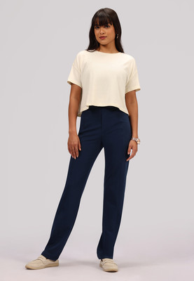 BlissClub AM:PM Air Straight Pants - Cotton - Tall Straight Fit Women Dark Blue Trousers