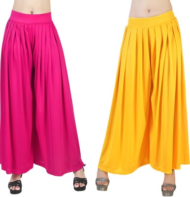 Fashion Bazaar Flared Women Pink, Yellow Trousers