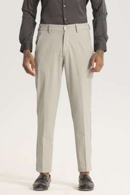 Snitch Slim Fit Men Cream Trousers