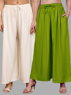 VALLES365 by S.c. Flared Women Light Green, Cream Trousers
