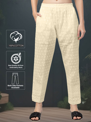 FamBee Relaxed Women Cream Trousers