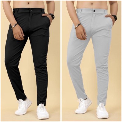 ELITE STAR Slim Fit Men Black, Grey Trousers