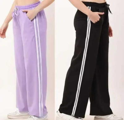 fashionrekh Regular Fit Women Black, Purple Trousers