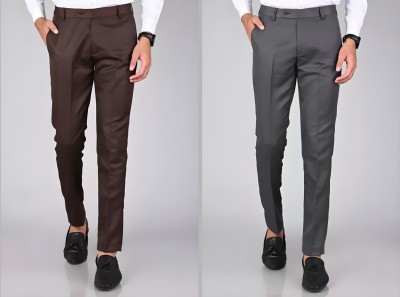 APFABRICS Regular Fit Men Brown, Grey Trousers