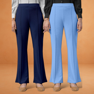 Looksky Comfort Fit, Regular Fit Women Dark Blue, Light Blue Trousers