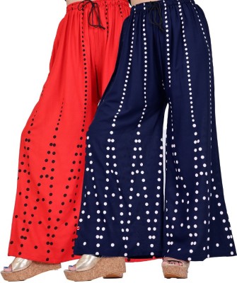 AREEBA COLLECTION Flared, Regular Fit, Relaxed, Tapered Women Blue, Red Trousers