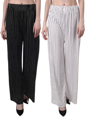 GulGuli Regular Fit Women Black, White Trousers