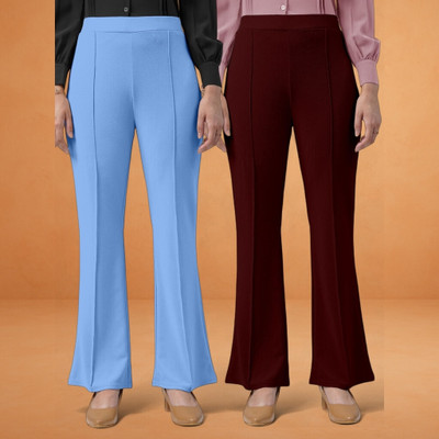 nitafashion Comfort Fit, Regular Fit Women Light Blue, Maroon Trousers