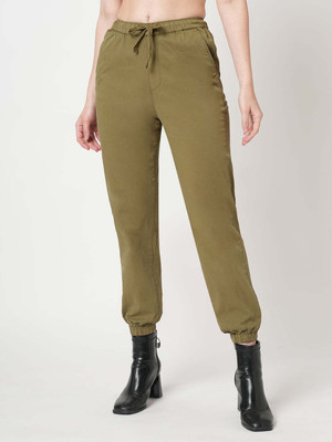 Kraus Jeans Women Olive High-Rise Jogger Relaxed Women Green Trousers