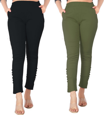 DKD Slim Fit Women Black, Light Green Trousers