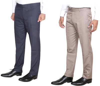Indistar Regular Fit Men Cream, Grey Trousers
