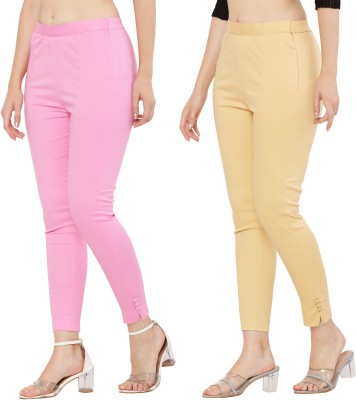 Priya Point Regular Fit Women Pink, Yellow Trousers