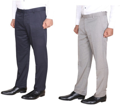 IndiWeaves Regular Fit Men White, Khaki Trousers