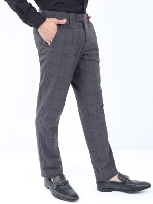 HIGHLANDER Elasticated Waist Band & Turn Up Hem Smart Regular Fit Men Grey Trousers