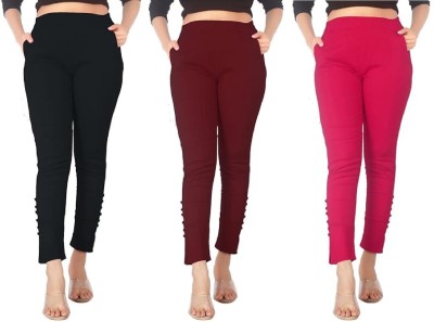 FeelBlue Skinny Fit Women Black, Maroon, Pink Trousers