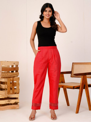 Chiraiyaa Regular Fit, Straight Fit Women Red Trousers