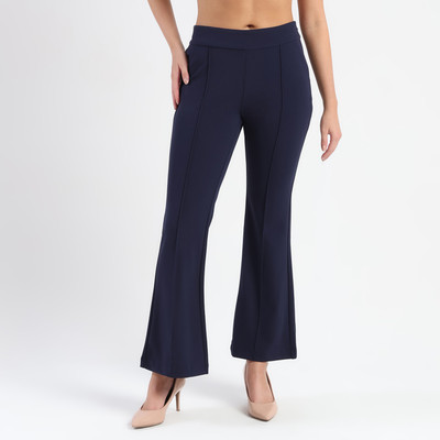 MADAME Straight Fit Women Dark Blue Trousers