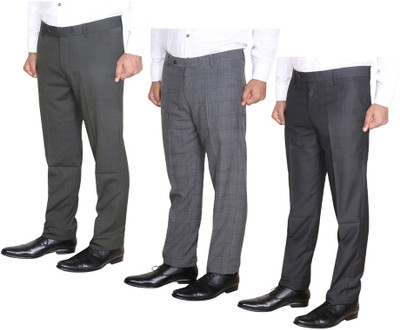 KAVYA Regular Fit Men Silver, Multicolor, Brown Trousers
