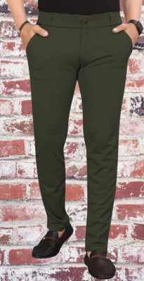 CIVIRASTYLE Slim Fit Men Green Trousers