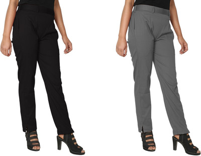 HouseOfCommon Regular Fit Women Black, Grey Trousers