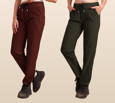 GIBBONTE Self Design Women Brown, Dark Green Track Pants