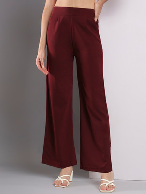 Q-Rious Flared Women Maroon Trousers