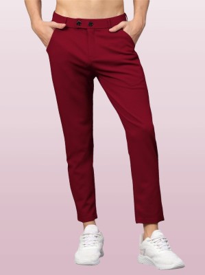 Tstylelife Slim Fit Men Maroon Trousers