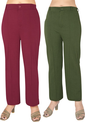 Fashion Bazaar Slim Fit Women Maroon, Green Trousers
