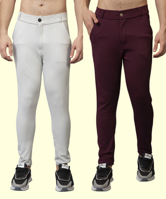 lapataclub Slim Fit Men Grey, Maroon Trousers