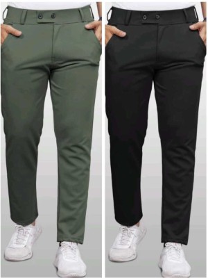 CIVIRASTYLE Slim Fit Men Dark Green, Black Trousers