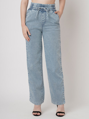 Kraus Jeans Women Light Blue High-Rise Joggers Loose Fit Women Light Blue Trousers