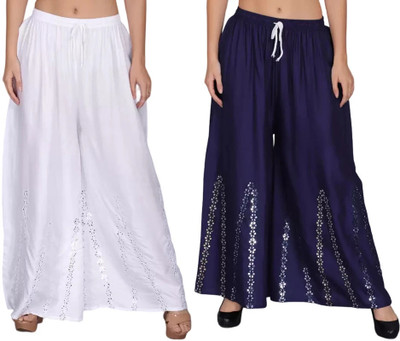 SMASUMM Comfort Fit Women White, Dark Blue Trousers