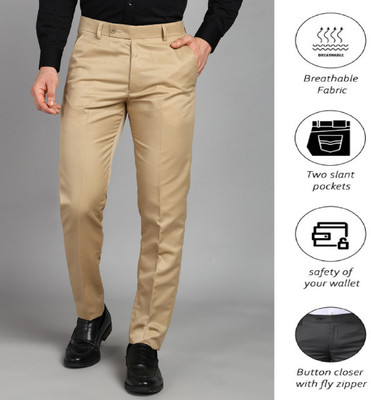 SYLZON Slim Fit Men Khaki Trousers