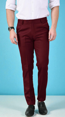LookMakers Regular Fit Men Maroon Trousers