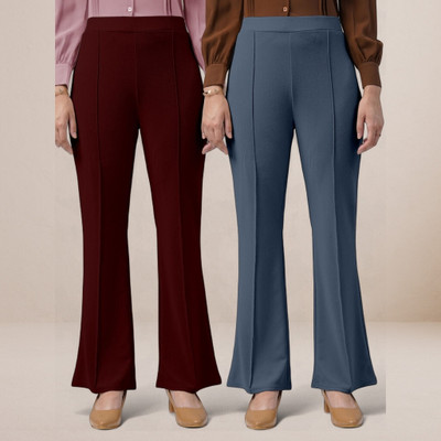 HouseOfCommon Loose Fit Women Maroon, Grey Trousers