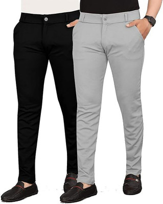 KENDORE Regular Fit Men Black, Silver Trousers