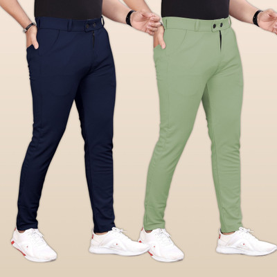 GIBBONTE Slim Fit Men Blue, Light Green Trousers
