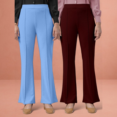 jenile stoor Loose Fit Women Light Blue, Maroon Trousers