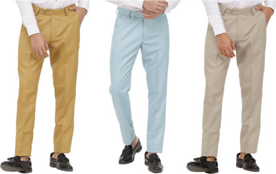 LAHSUAK Regular Fit Men Khaki, Light Blue, Beige Trousers